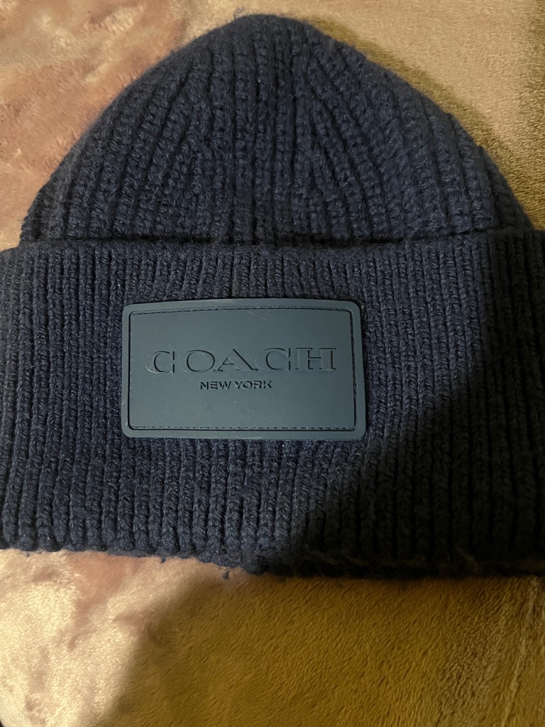 Coach Men's Royal Blue Ribbed Knit Beanie With Logo Patch